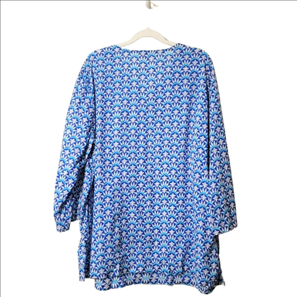 TALBOTS WOMAN 2X Blue White Cotton Scallop Tunic Blouse Top - Picture 2 of 8